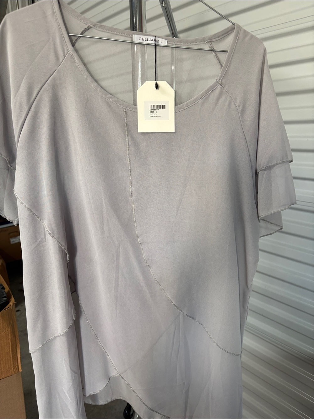 Cellar Door Women's Light Gray Layered Chiffon Blouse